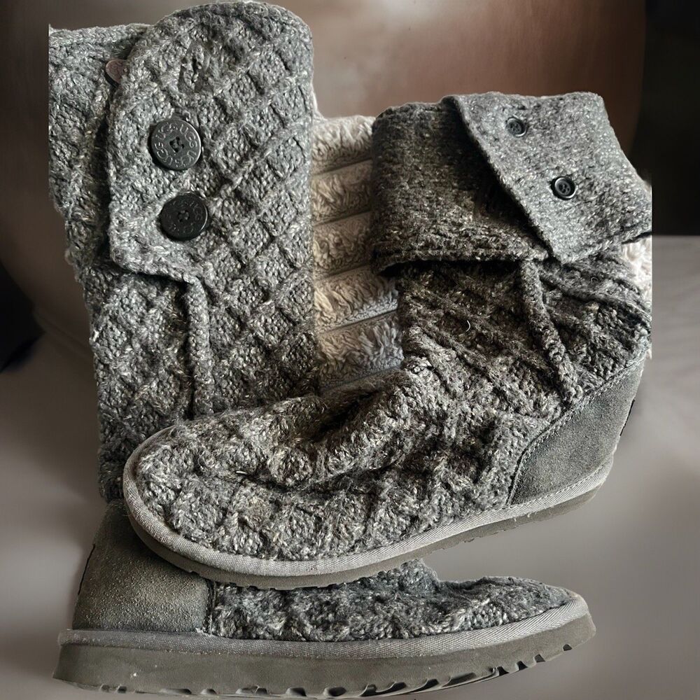 UGG Australia Lattice Cardy Knit Sweater Boots Size 8 3066 Gray Lambwool